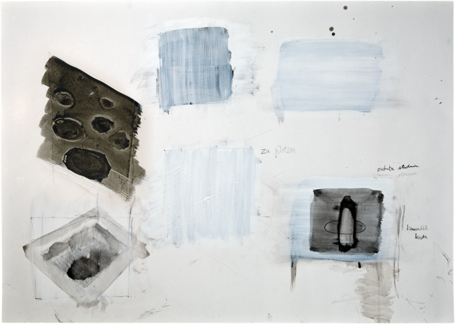 Traits et trous 17, 51 x 71,7 cm, encre et acrylique sur carton
