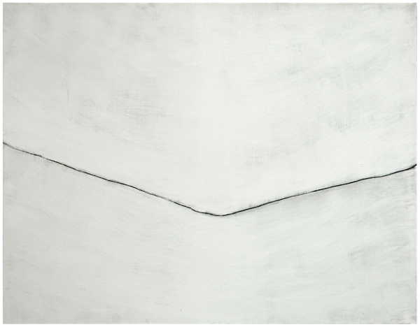 Traits et trous 1, 2010, 114 x 146 cm, acrylique et fusain sur toile