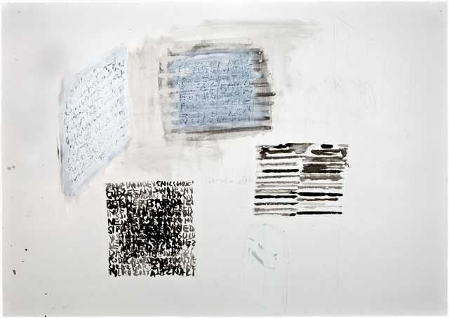 Écritures 14, 2011, 51 x 72 cm, encre et acrylique sur carton
