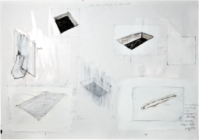 Traits et trous 18, 50,6 x 72 cm, encre et acrylique sur carton