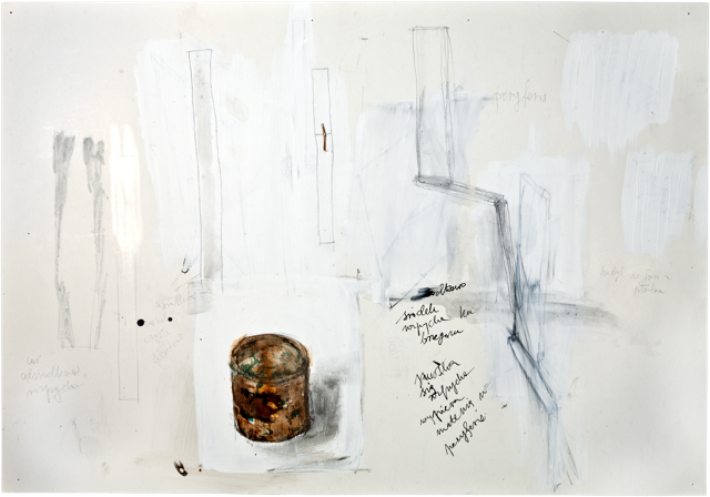 Gouttières et boîtes 14, 2007, 50 x 71,8 cm, encre et acrylique sur carton