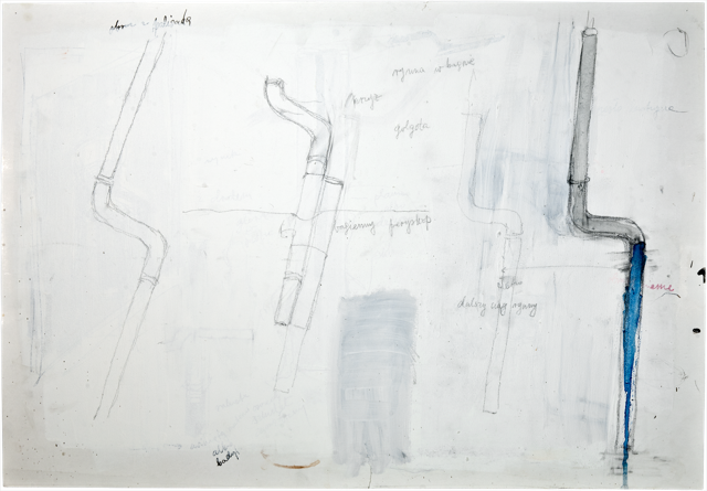 Gouttières et boîtes 9, 2006, 50 x 72 cm, encre et acrylique sur carton